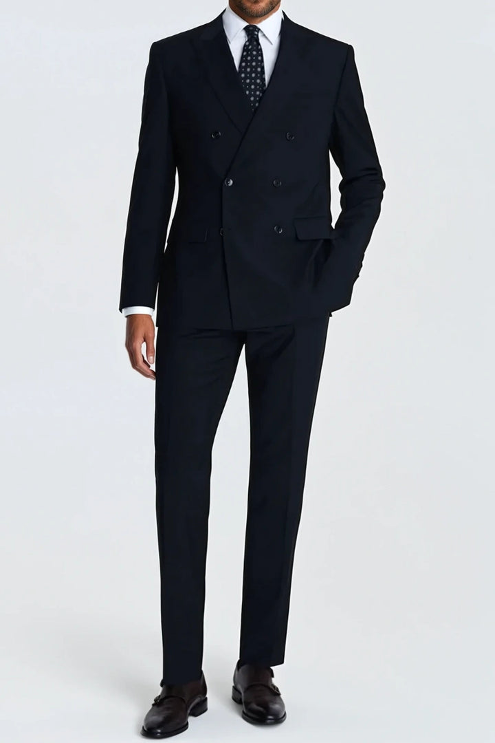 Men navy blue double breasted pant and coat set-Front