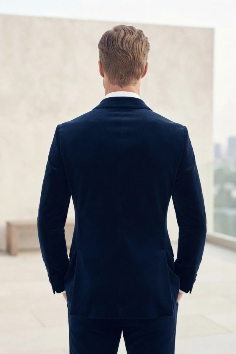 Men navy blue dinner and party wear coat-Back