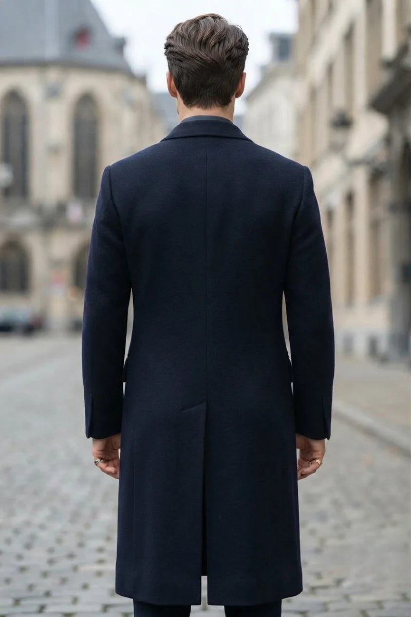 Double Breasted Tweed Overcoat For Men -Back
