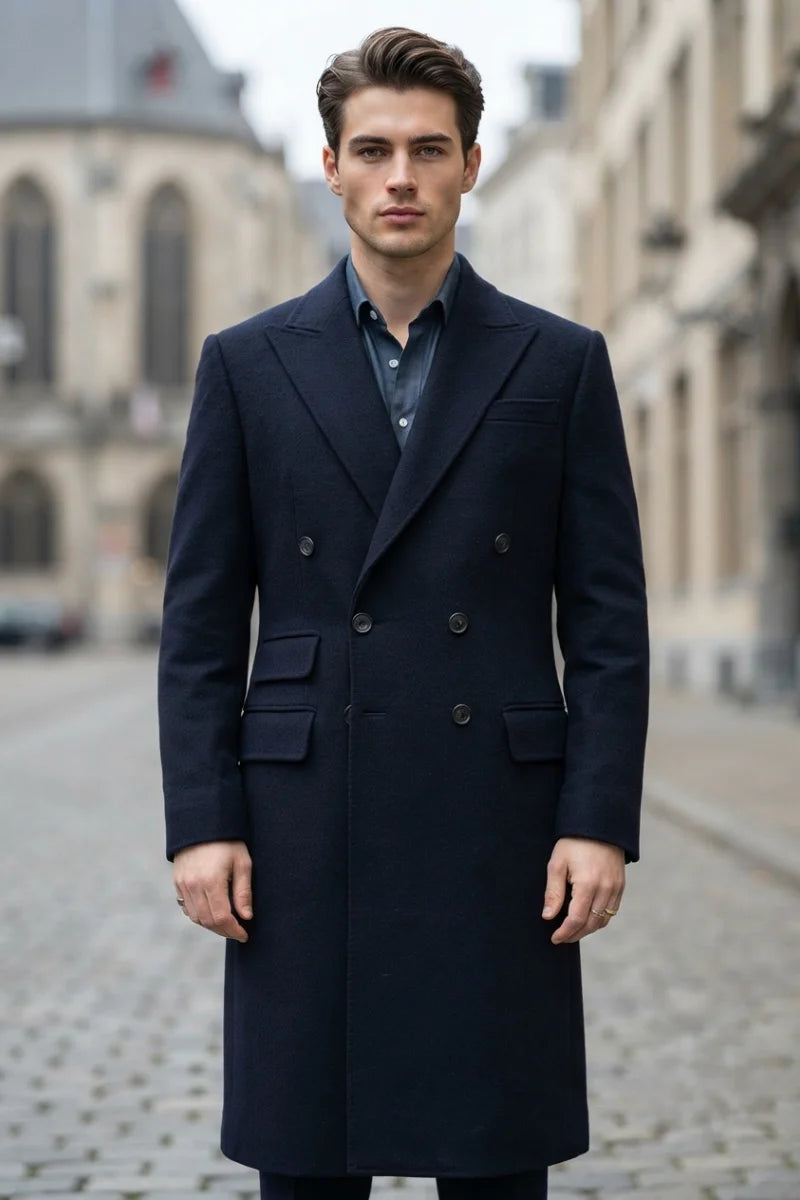 Men Navy Stylish Overcoat-Front