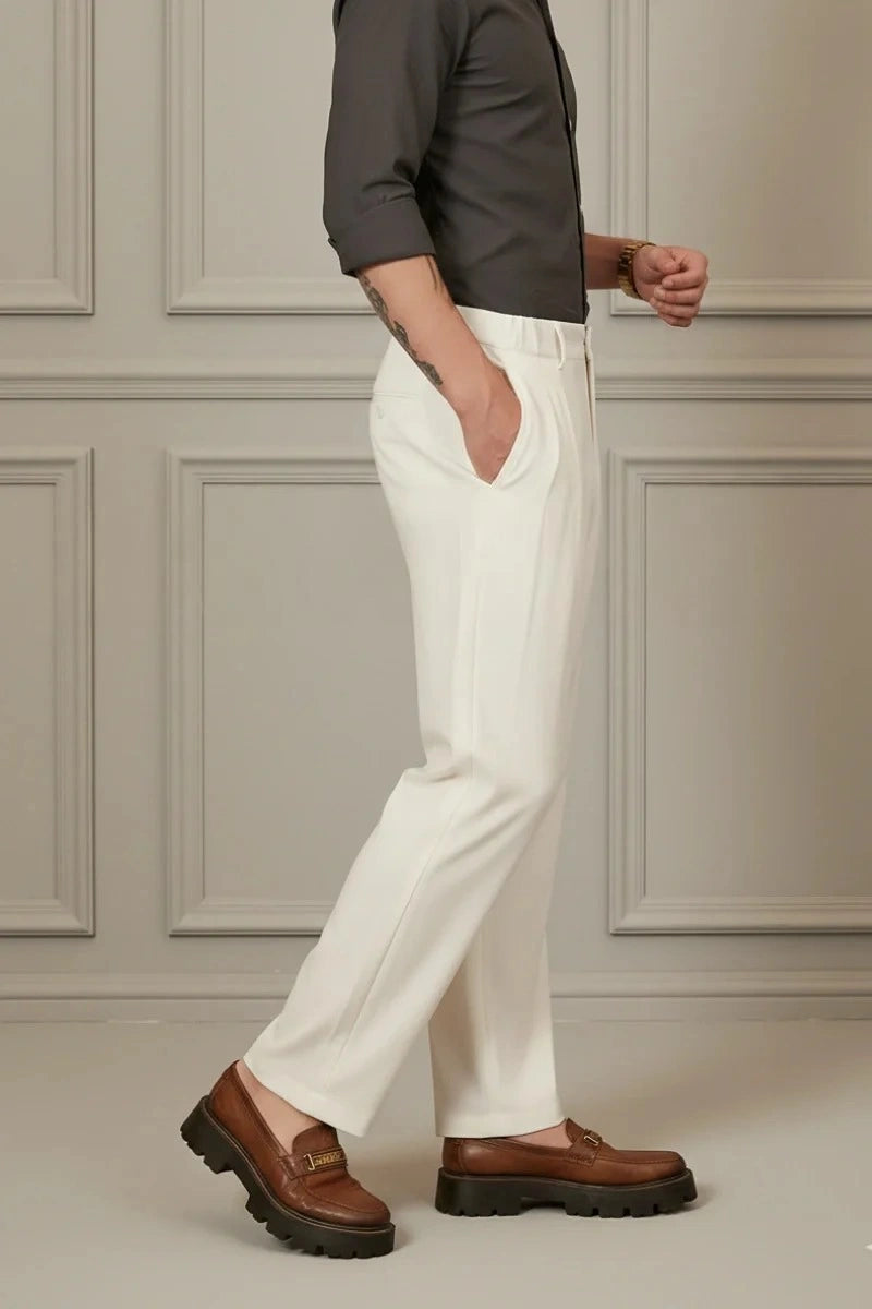 Premium Off White Pleated Premium Trouser-Side