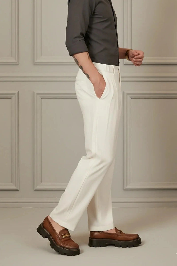 Premium Off White Pleated Premium Trouser-Side
