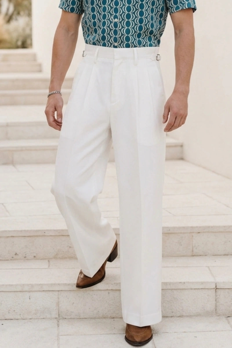 Men Off White Formal Bootcut Pant-Front