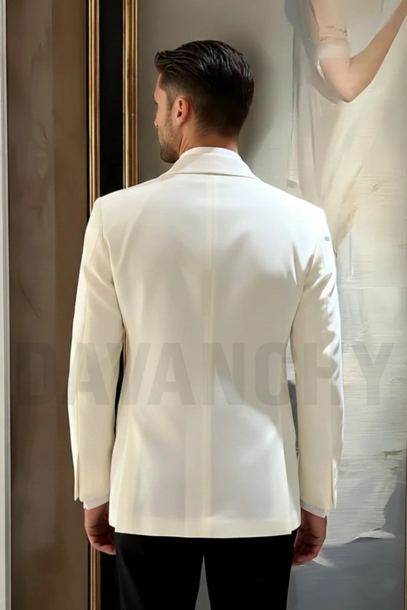 Men Off White Wedding Wear Coat-Back