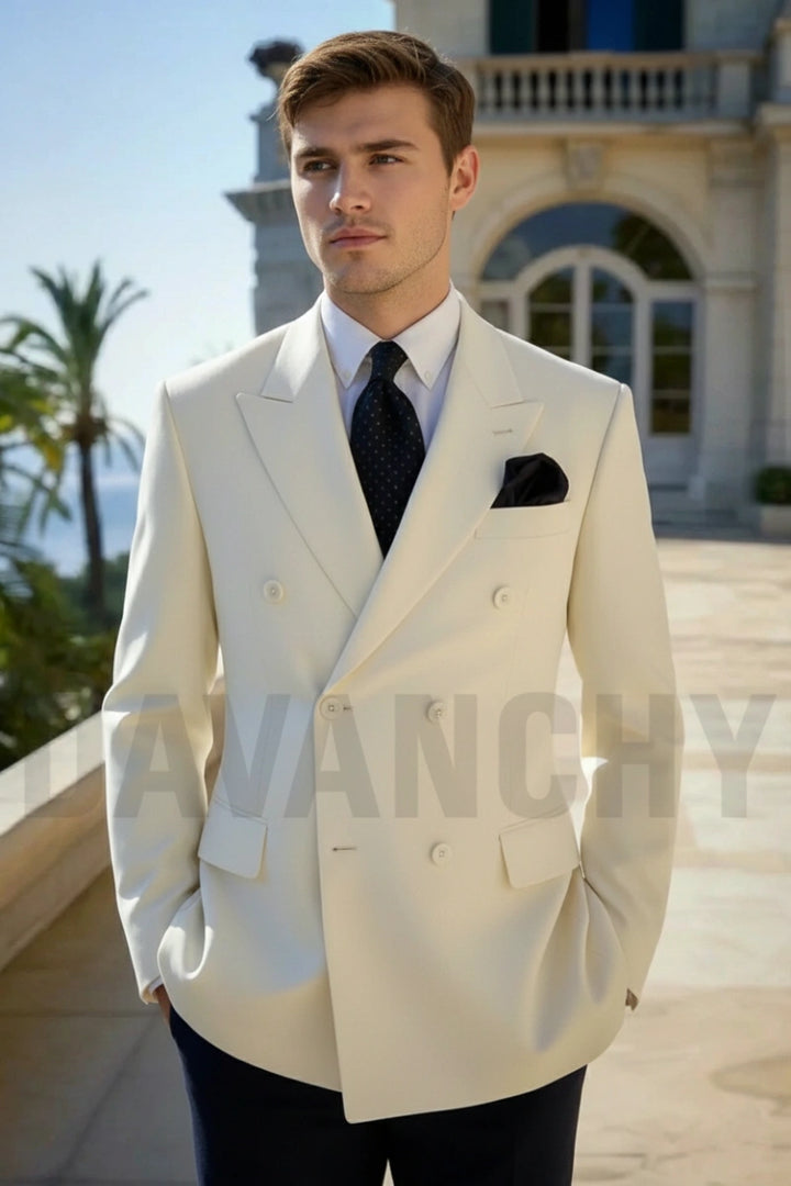 Premium Off-White Double-Breasted Blazer-Front