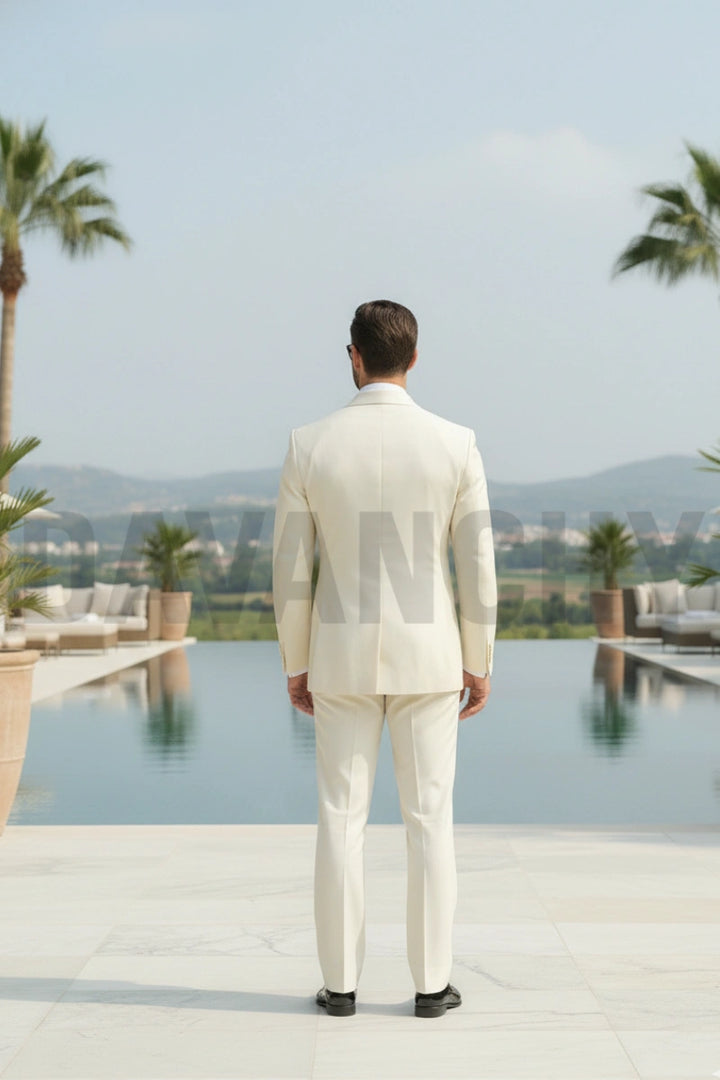 Elegant off white tuxedo style for receptions and parties-Back