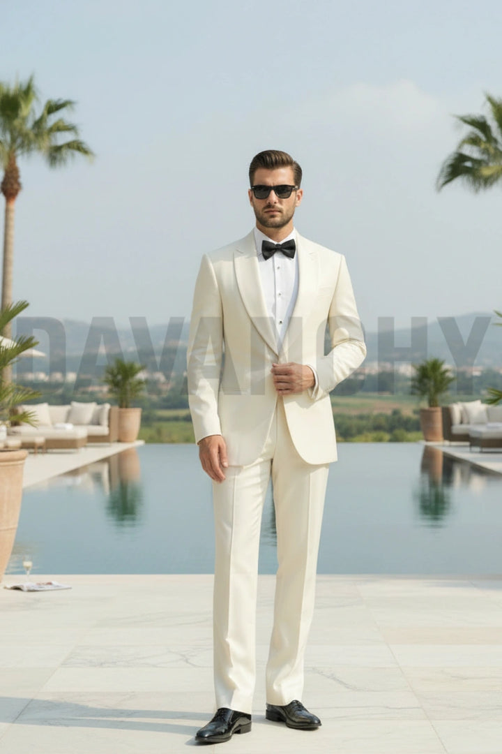 Men’s off white two piece suit for weddings-Front
