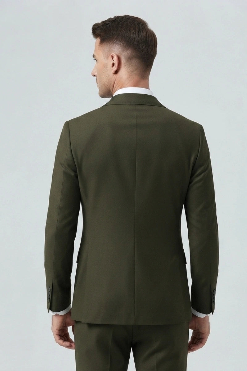Men olive green formal blazer-Back
