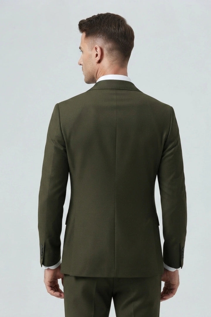 Men olive green formal blazer-Back