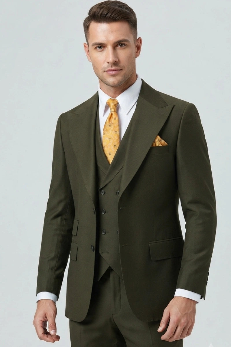 Men Olive Green Formal Coat-Front