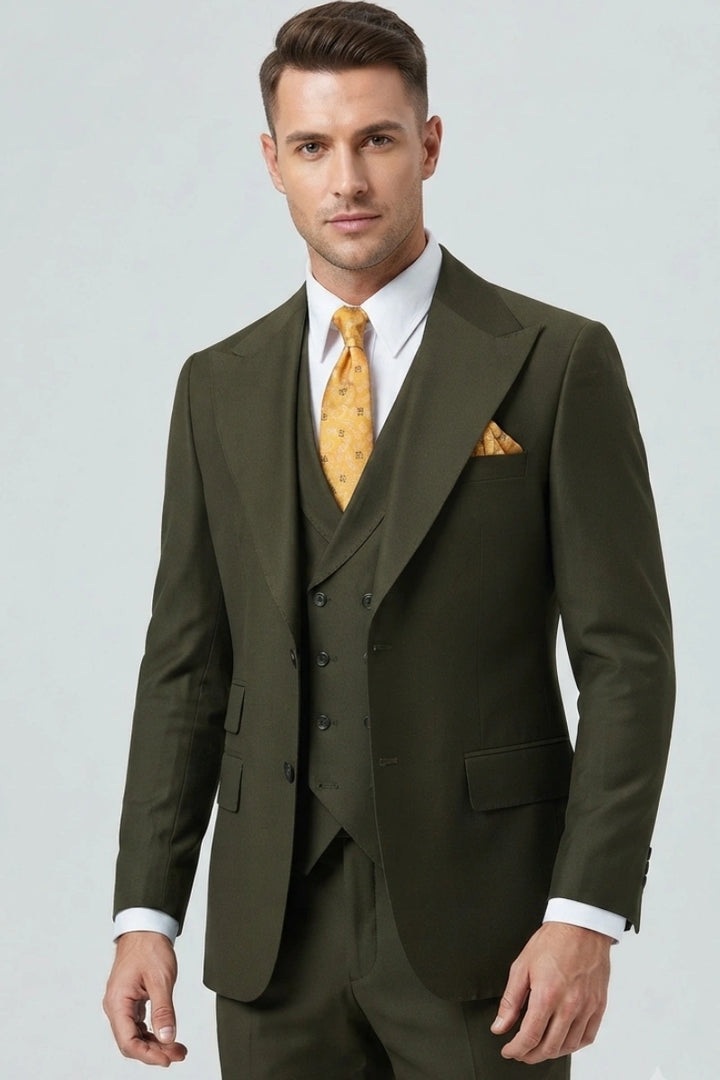 Men Olive Green Formal Coat-Front