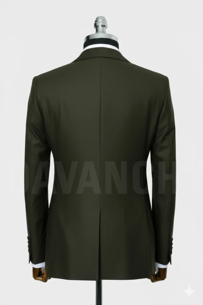 Men olive green formal blazer-Back