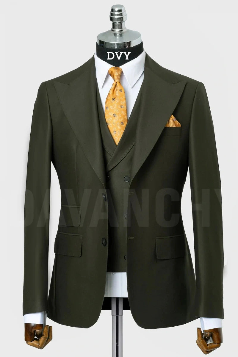 Men Olive Green Formal Coat-Front