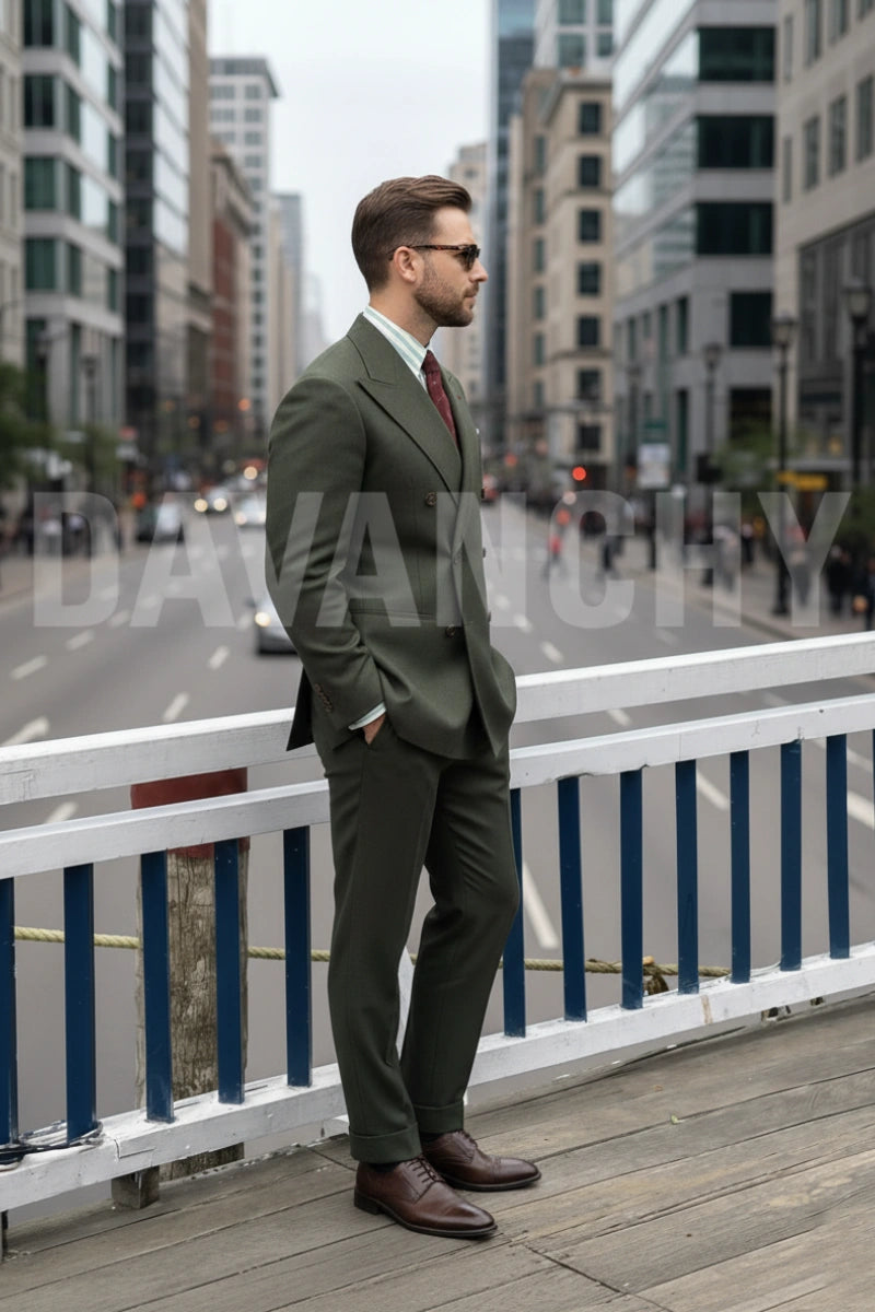 Premium olive green two piece suit-Side