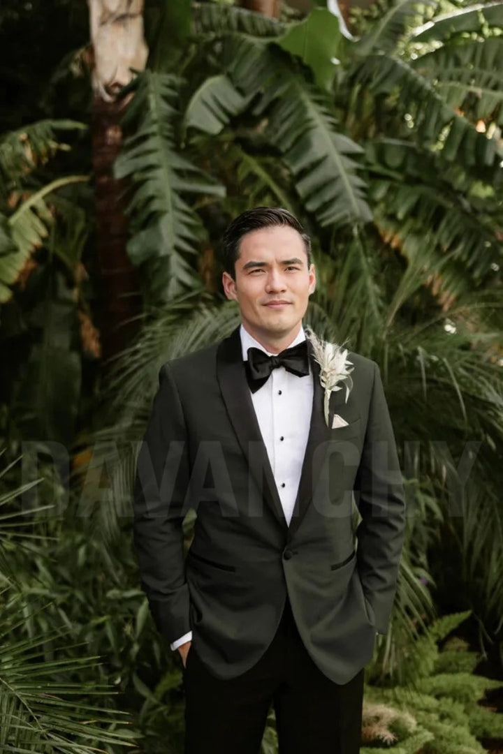 Men Olive Green Tuxedo Two Piece Suit-Front