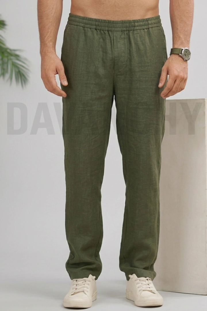 Men comfortable cotton linen trouser-Front