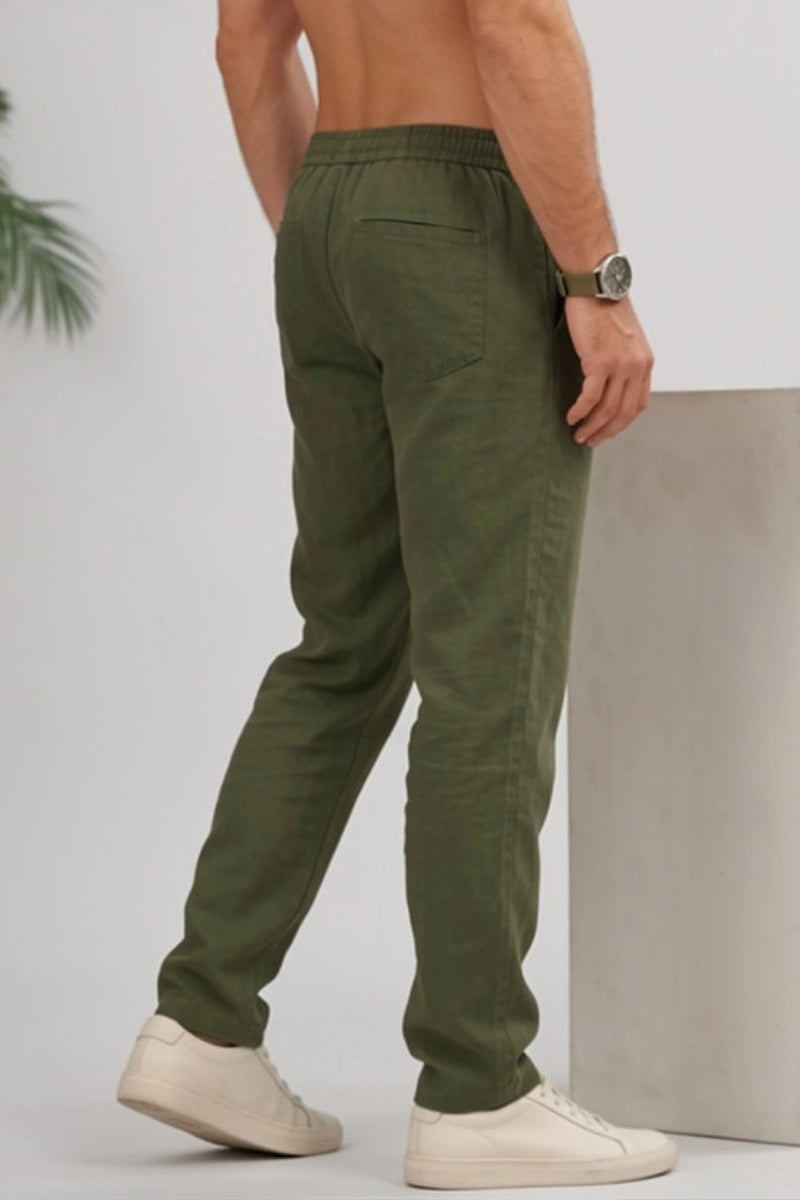 Olive Green Beach Wear Pants For Mem&