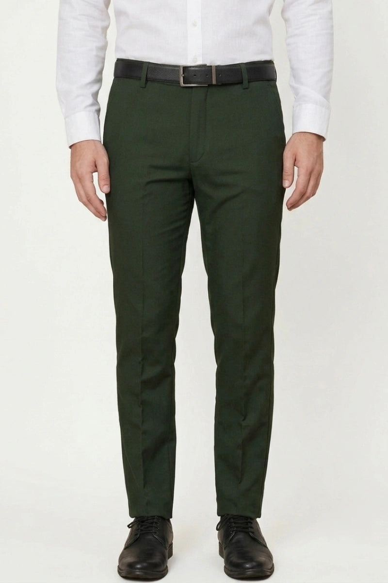 Men Olive Green Formal Trouser-Front