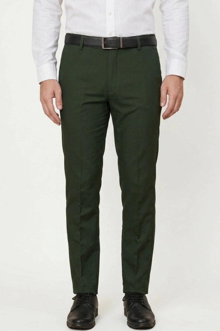 Men Olive Green Formal Trouser-Front