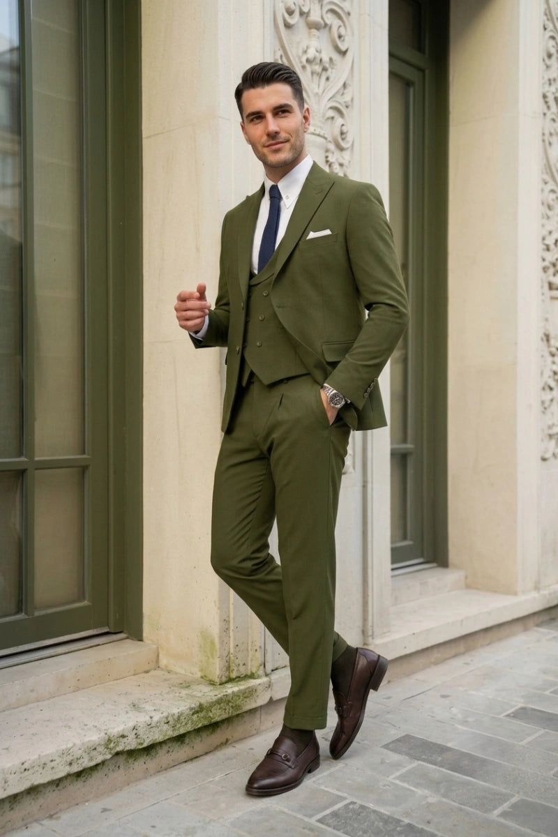 Olive Green Stylish Groom Wear Outfit -Different