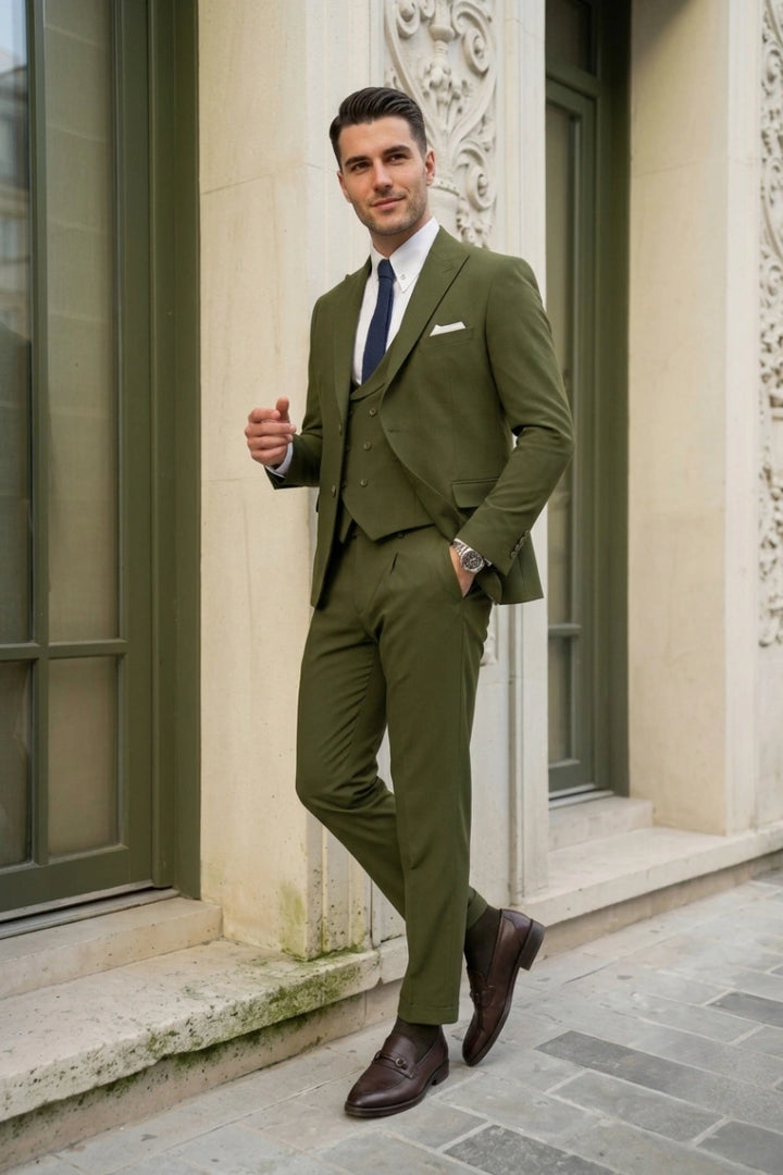 Olive Green Stylish Groom Wear Outfit -Different
