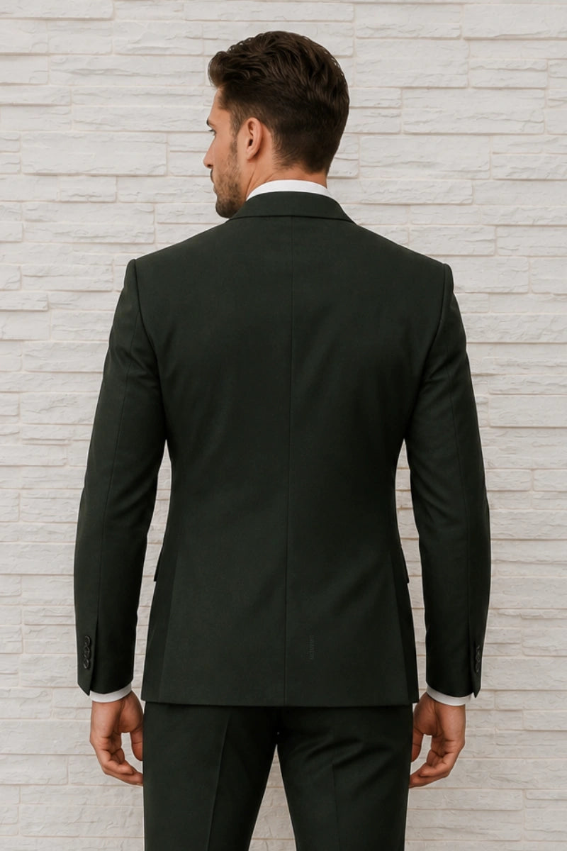 Men olive green premium formal three piece suit-Back