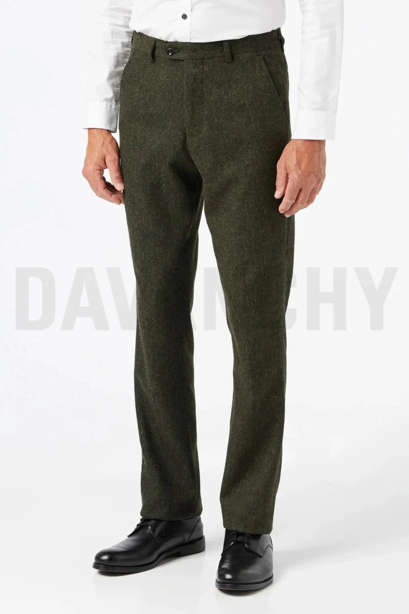 Men olive green formal pant-Front