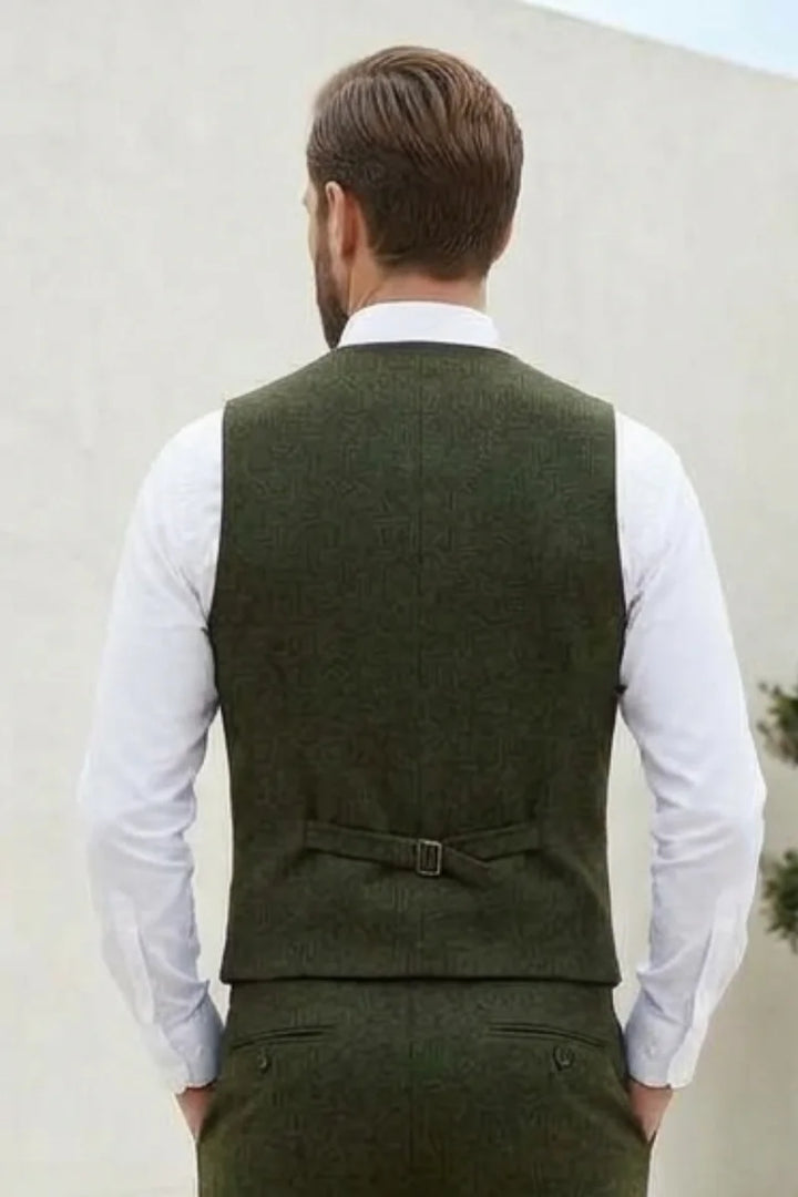 Olive green tweed waistcoat for men winter outerwear