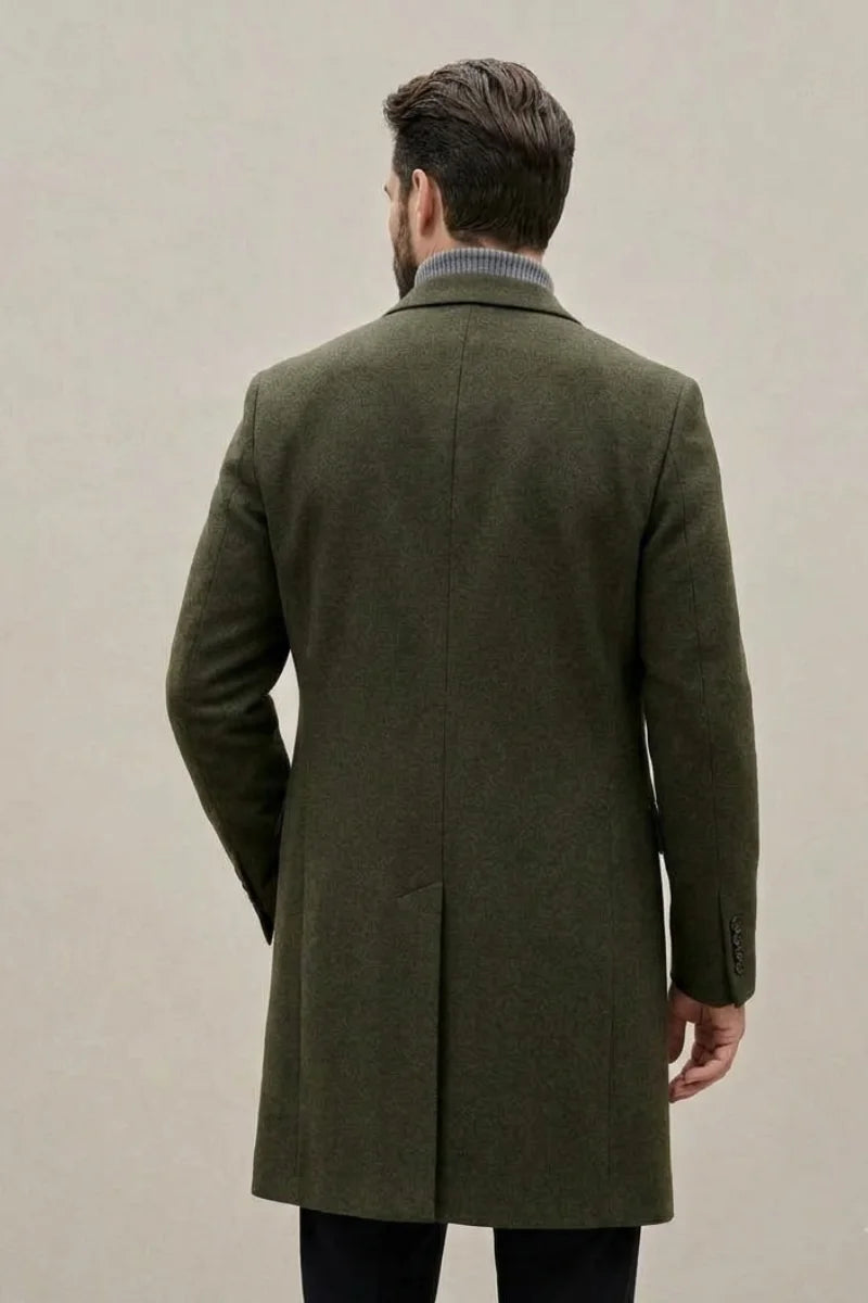 Men’s olive green long overcoat 