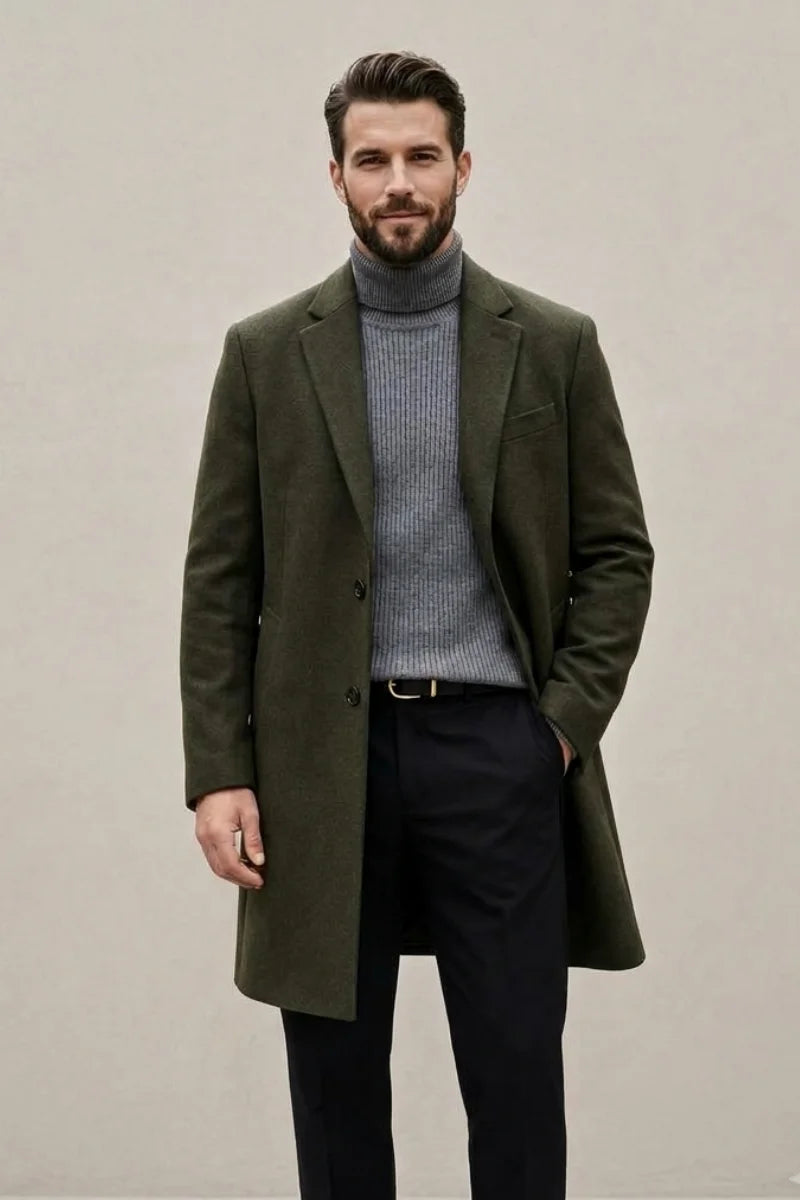  Olive green long coat for men winter outerwear