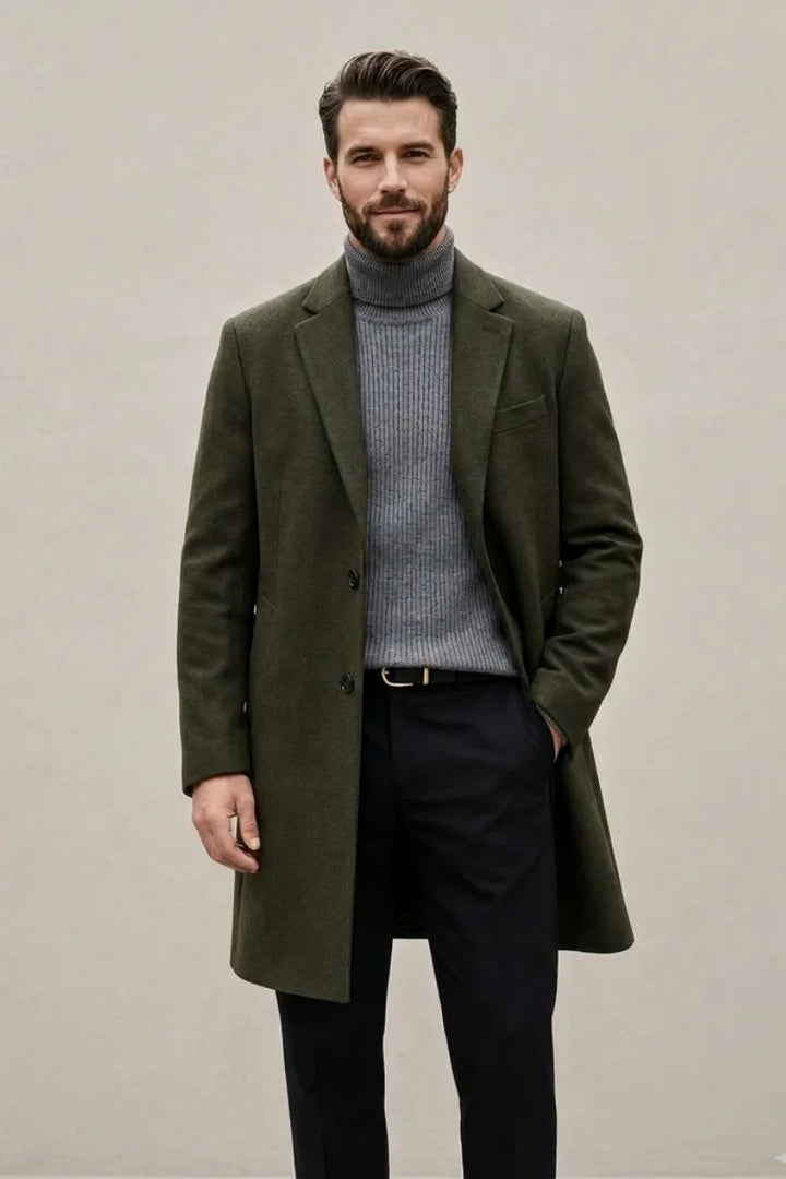  Olive green long coat for men winter outerwear