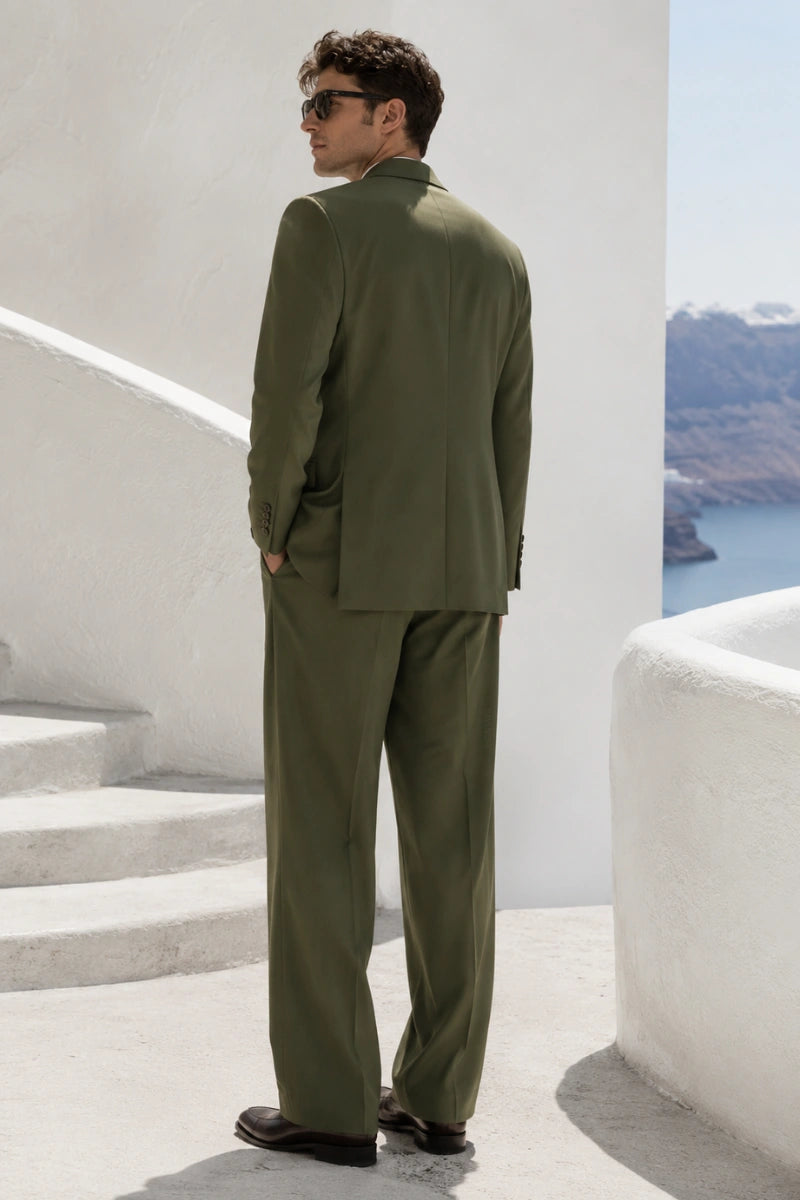 Men Olive Green Formal Two Piece Suit Perfect Trendy Business Attire – DAVANCHY