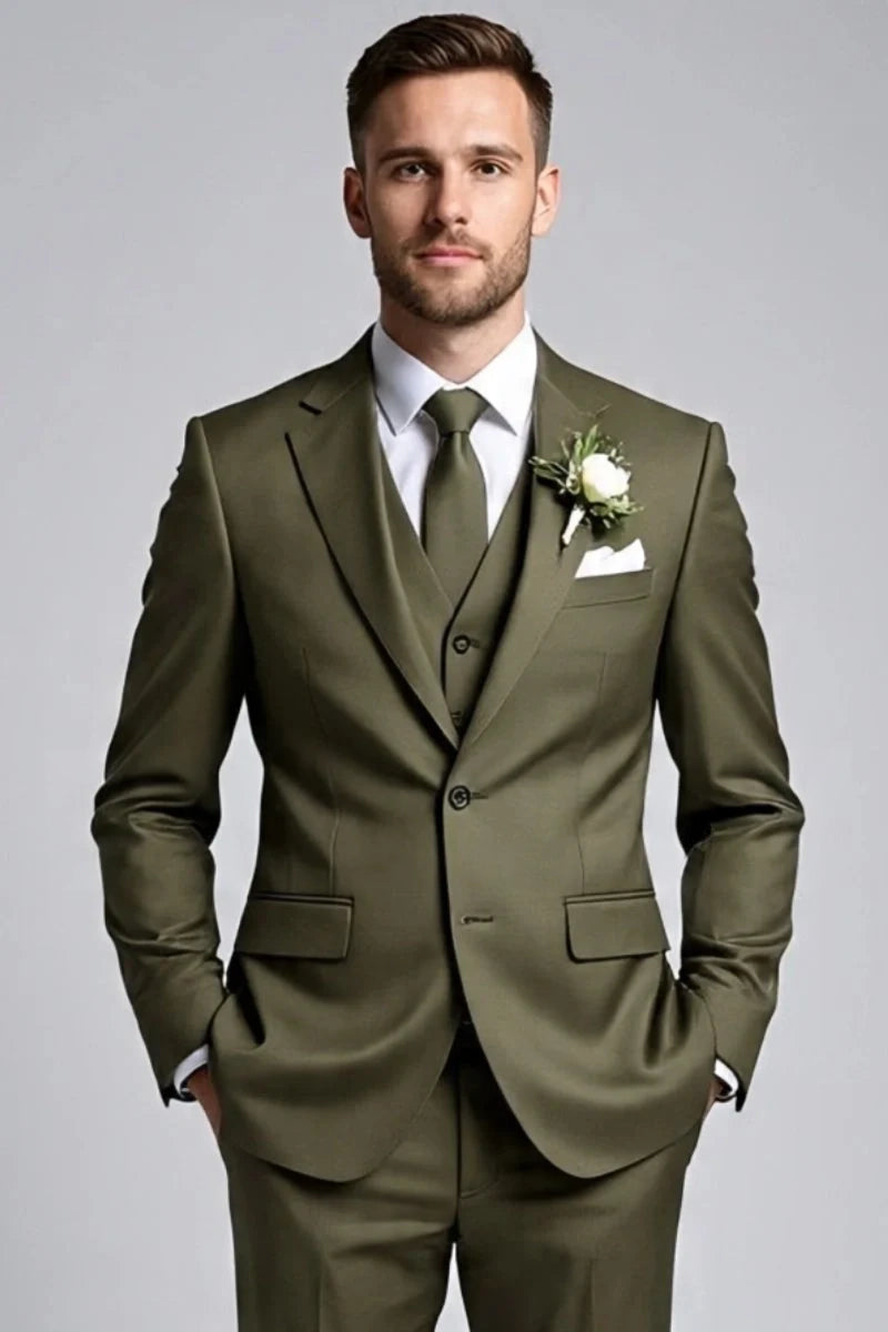 Olive Green Stylish Groom Wear Outfit -Front