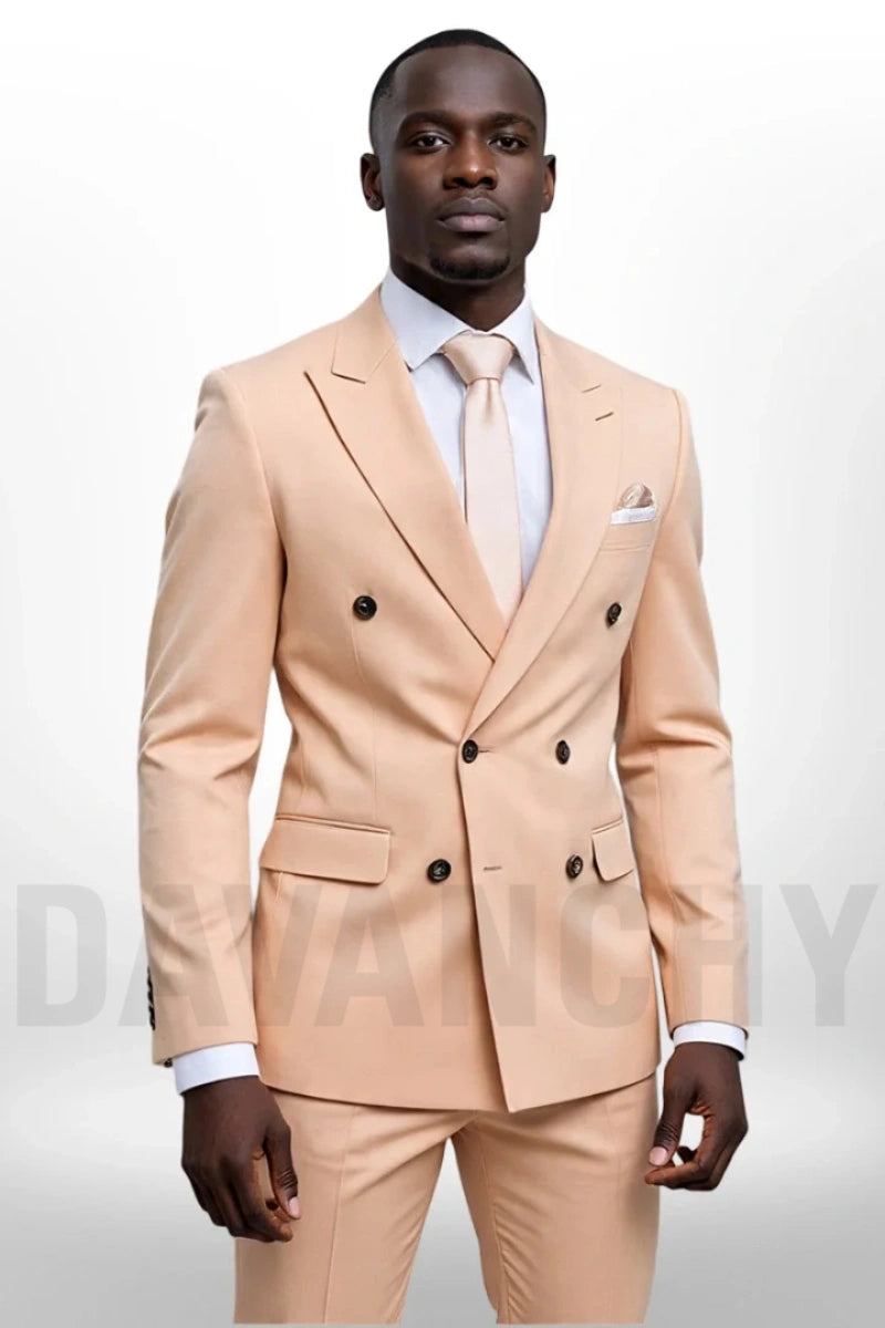 Men Elegant Peach Double-Breasted Suit – Formal, Wedding And Office Wea