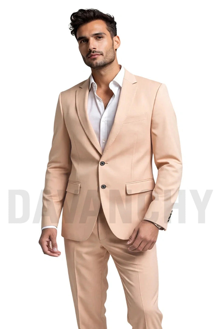 Men Peach Formal Two Piece Suit-Front