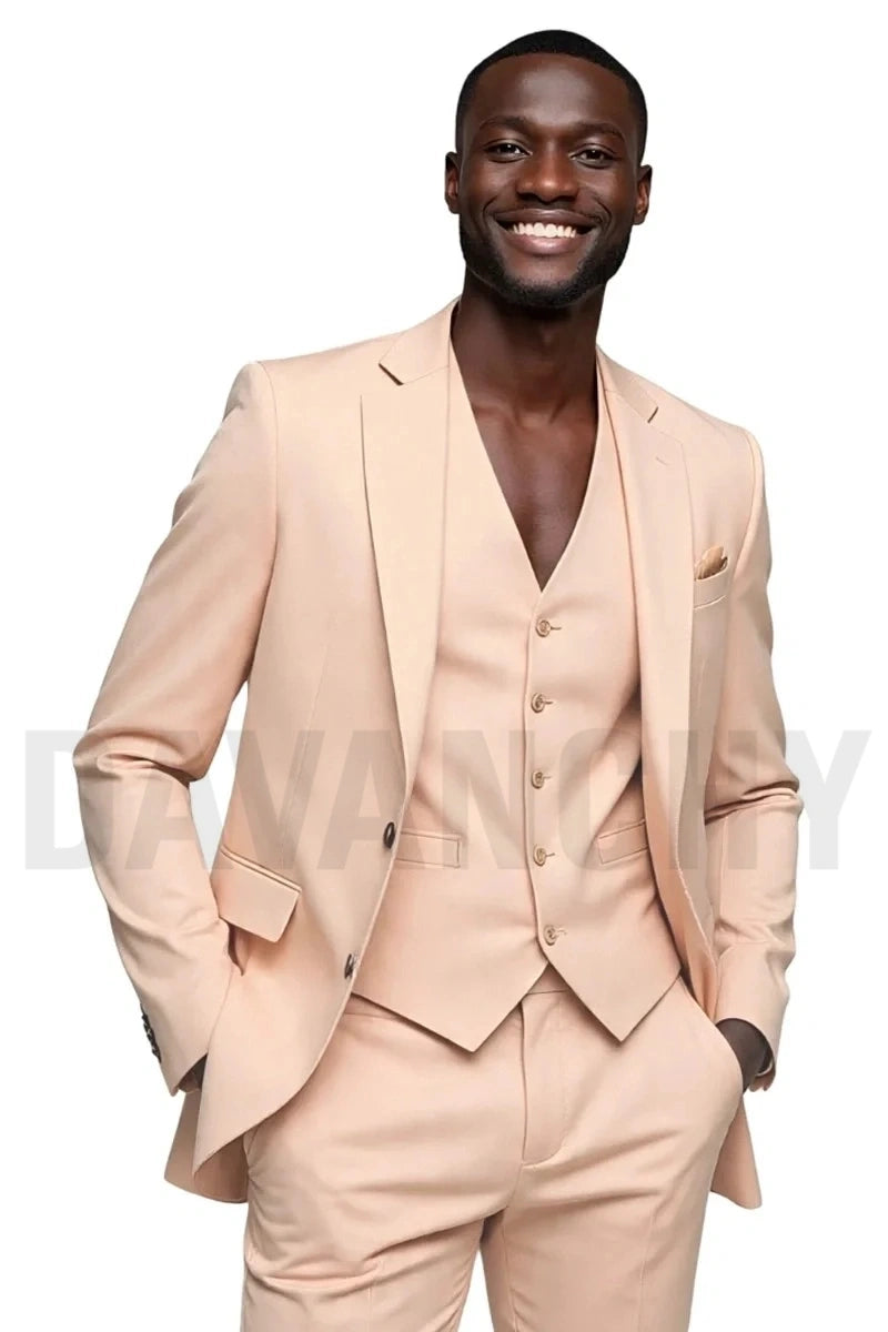 Men Peach formal wear three piece suit -front