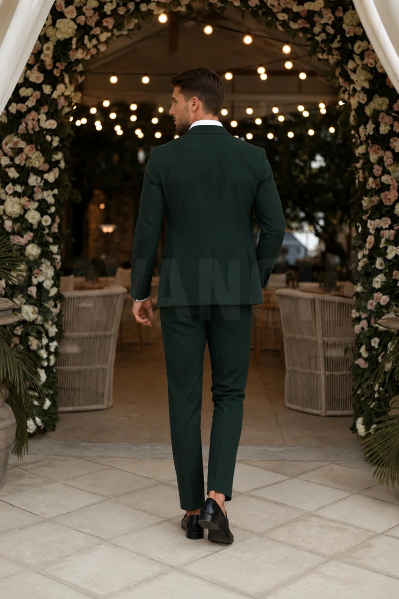 Men Pine Green Two Piece Suit-Back