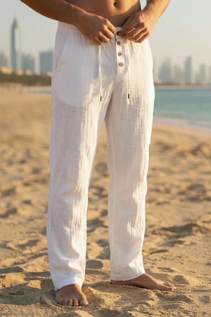 Men's White Summer Linen Trouser (Front)