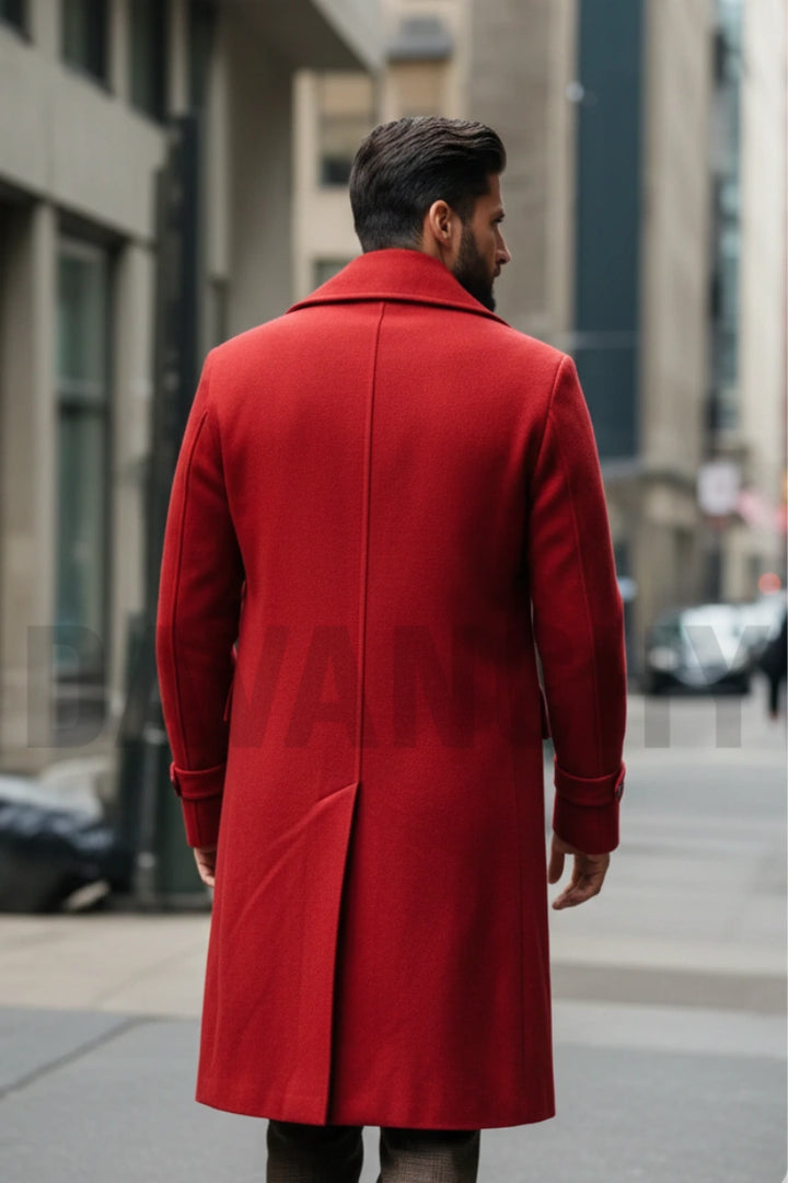 Men red overcoat best winter outerwear jacket-Back
