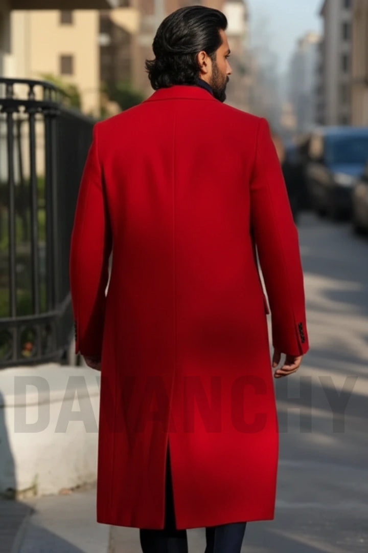 Men Red Wool Overcoat for Men-Back