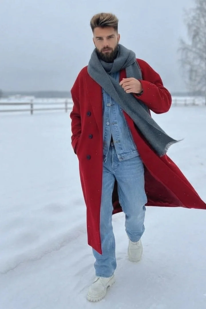 Stylish men’s long red coat-Front