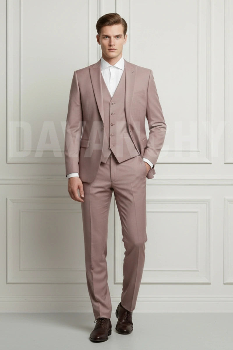 Men Rose Gold Three Piece Suit-Front