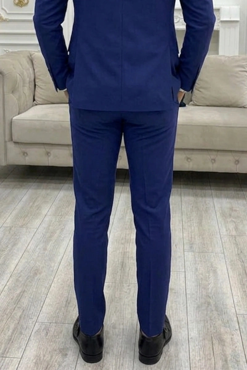 Men Royal Blue Formal Gurkha Pant-Back