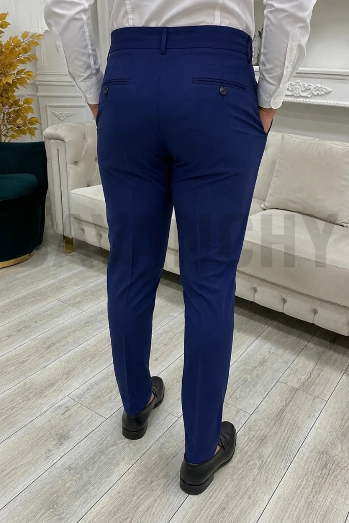 Men Royal Blue Formal Gurkha Pant-Back