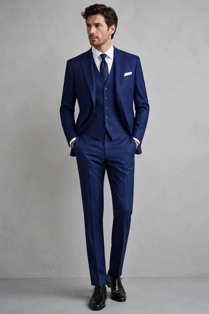 Men royal blue three-piece suit-Front