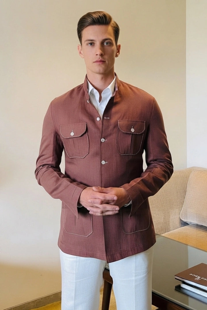Men rust cotton bush coat-Front
