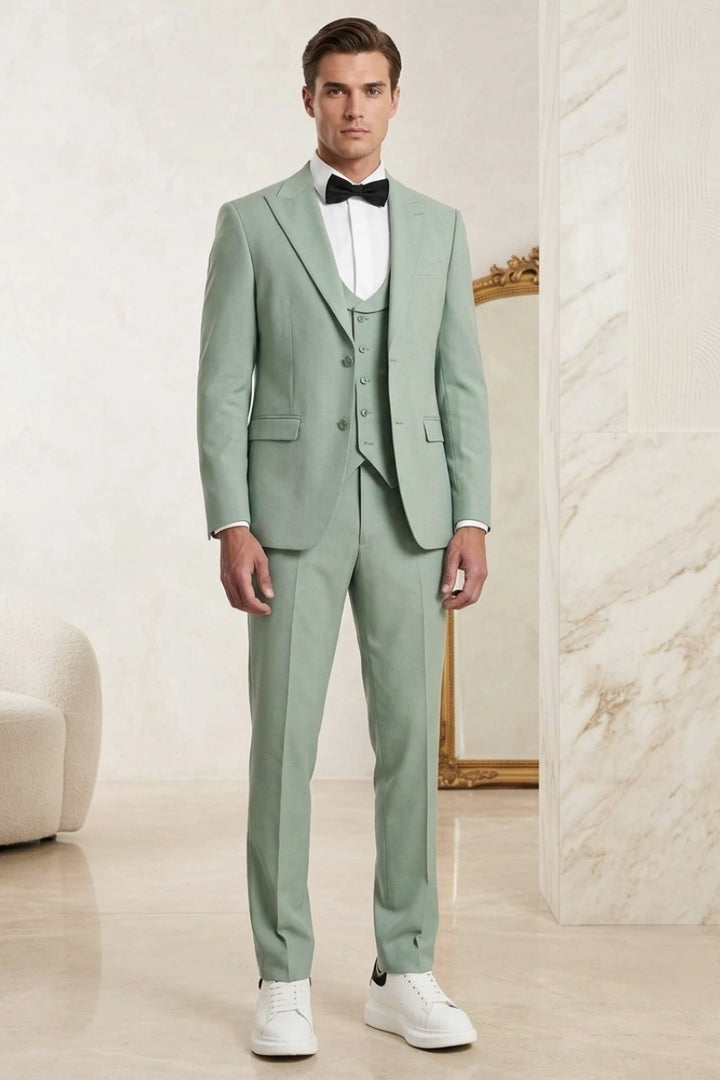Sage Green Tailored Groomsmen Suit for  Wedding Wear - Front