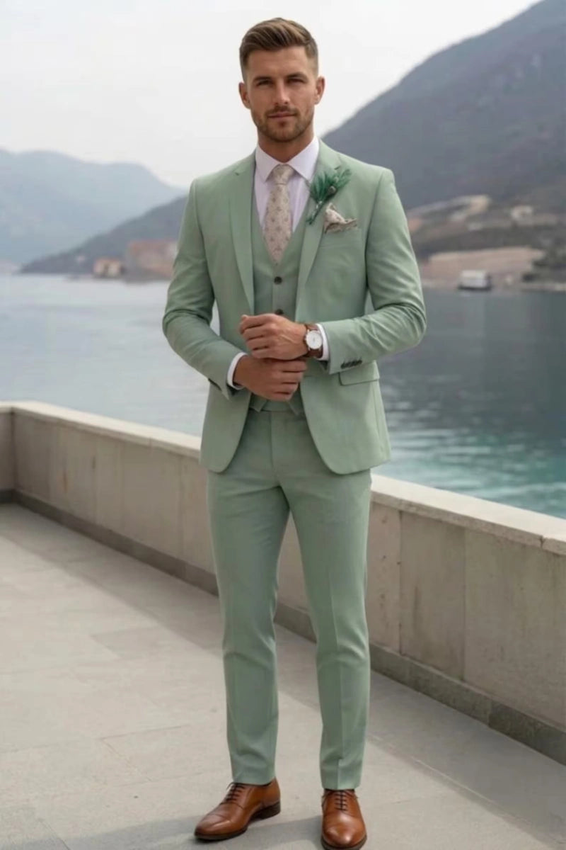 Sage Green Custom Tailored Suit for Men's (Front)  