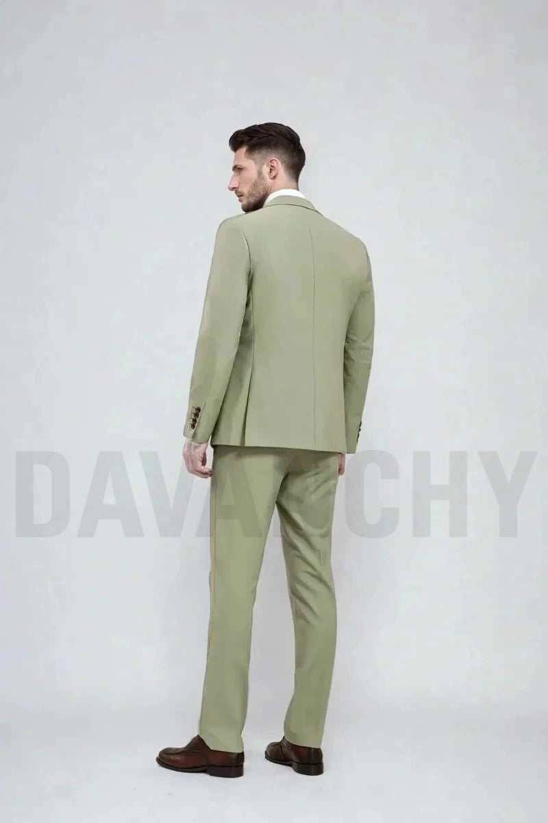 Formal wedding outfit sage green suit-Back