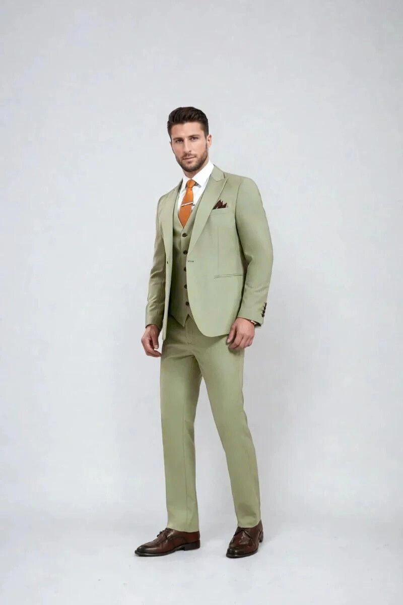 Men Sage Green Three Piece Suit Classic & Elegant Suit For Wedding Wear Reception Dinner Suit